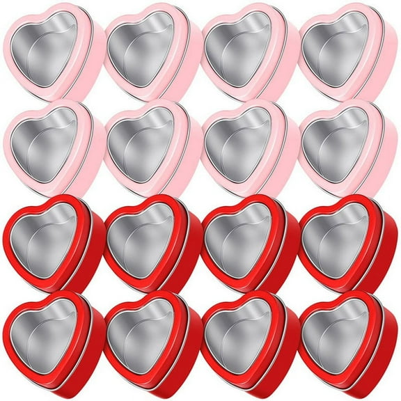 16 PCS Heart Shape Metal Tins with Lid Tin Cans Empty Candle Red and Pink Valentine's Day Gift Boxes