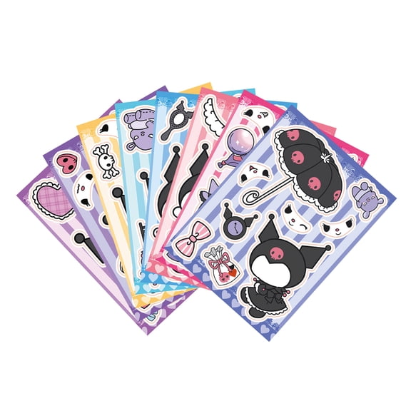 16 PCS Kuromi Face Swap Set Stickers - Cartoon Cute Make-A-Face Creative Puzzle Stickers
