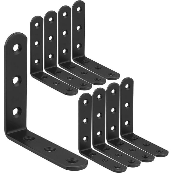 16 PCS L Shelf Brackets 4Inch, Cast Iron 4x4 Inch Heavy Duty L Shape Corner Brace, Black Floating Shelves Bracket for Hanging DIY Shelving or Bookshelf, 3mm Thick Angle Joint Bracket Fastener
