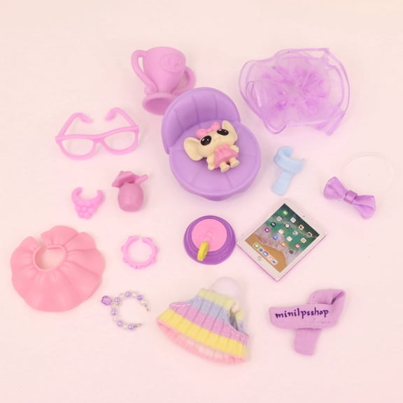 16 PCS Little Collar Glasses Hat Scarf Bow and More Accessories for lps Cat Dog Figures,Minilpsshop Accessories Outfit