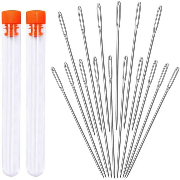 16 PCS Long Sewing Needles - 2 Size Large Eye Stitching Needles with Needle Storage Tube, Hand Sewing Needles for Sewing Act Crafts, Upholstery