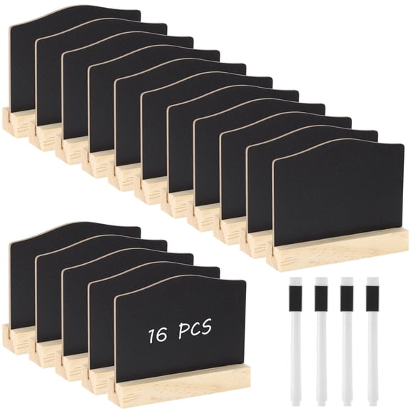 16 PCS Mini Chalkboard Signs, Reusable Wooden Tabletop Chalkboards with Stands & Markers, Multi-Purpose Party Decor for Weddings, Restaurants & Events