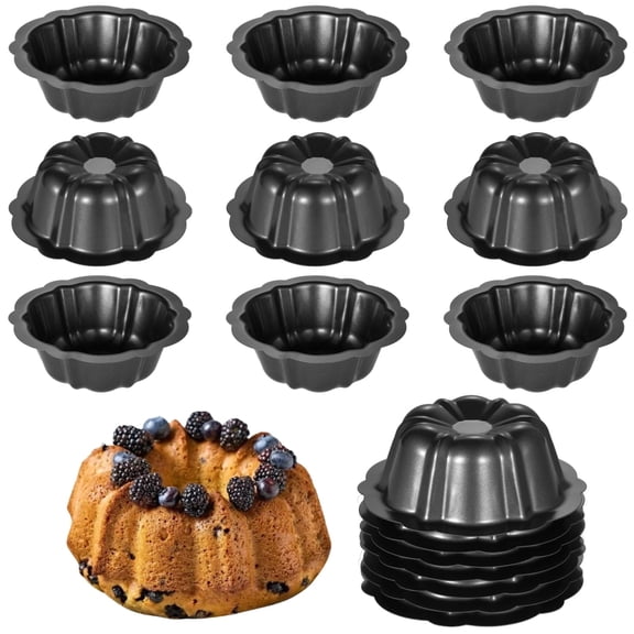 16 PCS Mini Fluted Cake Pans, 4.5 Inch Nonstick Carbon Steel Flower Mold for Cupcake, Brownie, Bundt, Bavarois - Stackable Baking Pans Set