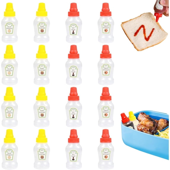 16 PCS Mini Ketchup Bottles, 25ml Condiment Squeeze Bottle, Plastic Containers for Sauces, Portable Small Squeeze Containers for Kids Picnic Honey Soy Sauce Salad Dressing