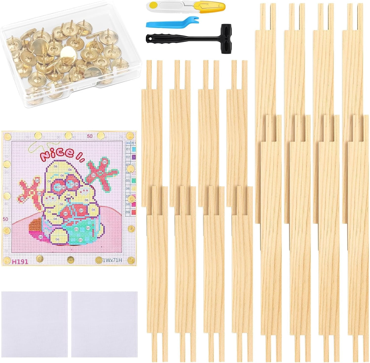 16 PCS Needlepoint Stretcher Bars 2 Sizes Stretcher Bars for Needlework Wooden Canvas Art Supplies with 40 Thumb Tacks for Needlepoint Embroidery Stitch Frame Set Bundle with Crafts