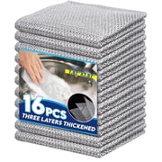 16 PCS Silver Wire Mesh Dishcloths Non Scratch - Double Layer Non-Scratch Reusable Quick-Dry Odor-Free Scrub Cloths for Dishes, Kitchen , Cookware, Sinks, Stove Tops