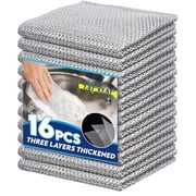 16 PCS Silver Wire Mesh Dishcloths Non Scratch - Double Layer Non-Scratch Reusable Quick-Dry Odor-Free Scrub Cloths for Dishes, Kitchen , Cookware, Sinks, Stove Tops