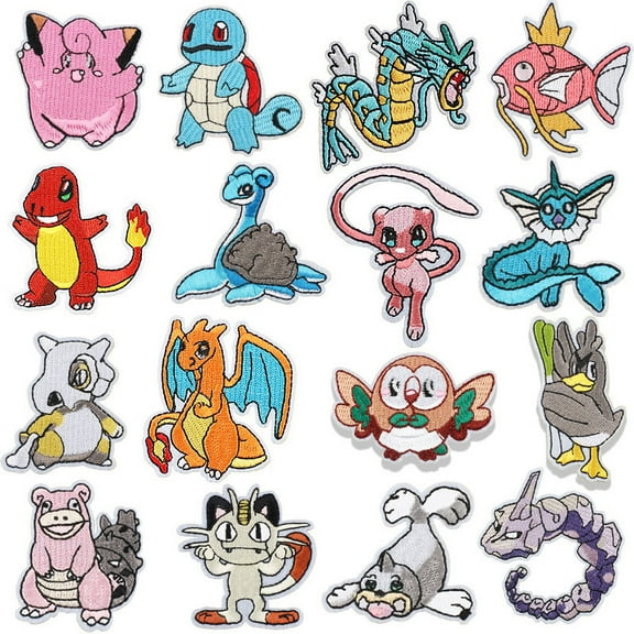 16 PCS Pikachu Iron On Patch for Clothing Saw On/Iron On Embroidered Patch Applique for Jeans, Hats, Bags