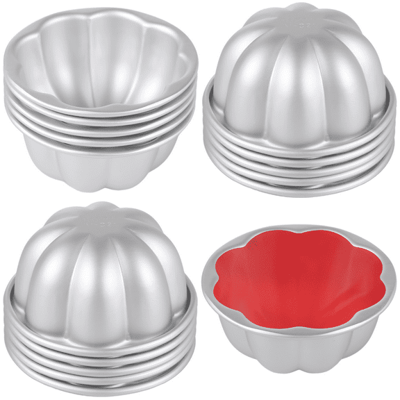 16 PCS Pudding Cup Molds, Mini Fluted Cake Pans, 3.7 in Non-Stick Jelly Molds, Aluminum Alloy Baking Moulds for Jelly Cupcake Muffin