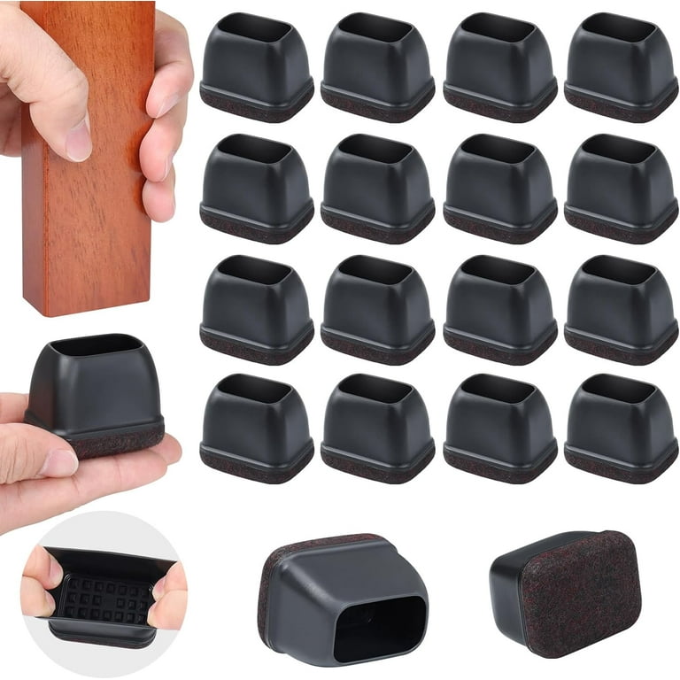 16 PCS Rectangle Black Silicone Chair Leg Floor Protectors with Felt Rectangle Chair Leg Caps Chair Leg Covers Cups for Chair Table Desk Anti