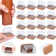 16 PCS Rectangle Clear Silicone Chair Leg Floor Protectors with Felt, Rectangle Chair Leg Caps, Chair Leg Covers Cups for Chair Table Desk, Anti- Scratches and 