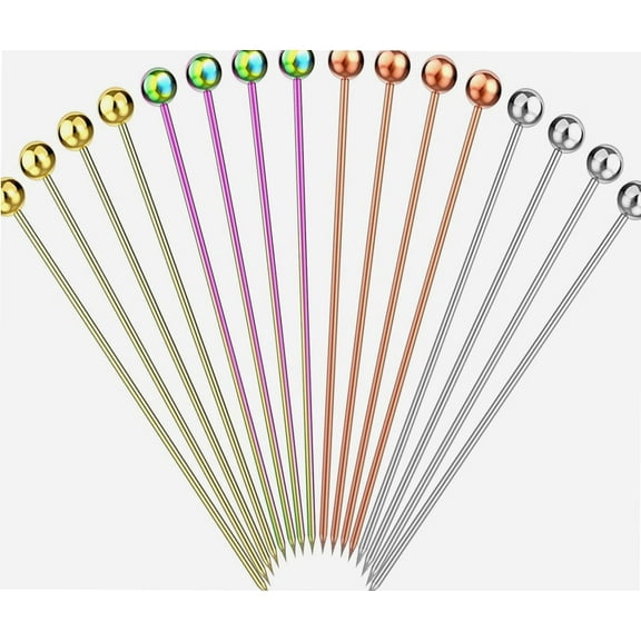16 PCS Reusable Cocktail Picks, 4.3 Inches Long Martini Garnish Skewers, 4 Colors Stainless Steel Cocktail Toothpicks, Cocktail Sticks for Olives Appetizers Fruit