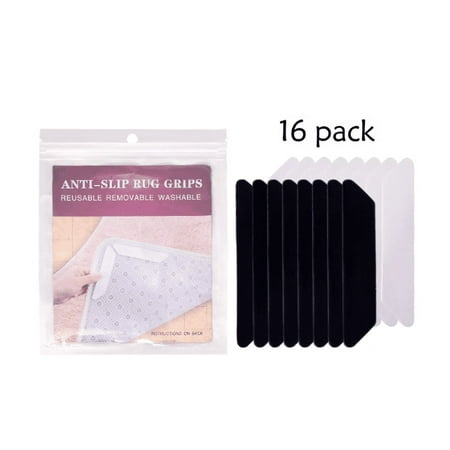 16 PCS Rug Gripper, Washable Rug Tape for Hardwood Floors, Double Sided Non-Slip Rug Pad, Reusable Durable Carpet Gripper Stoppers for Area Rugs(8black+8white)