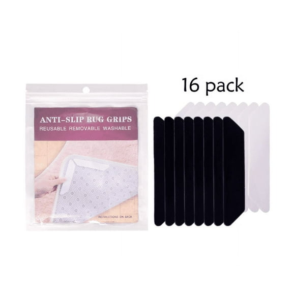 16 PCS Rug Gripper, Washable Rug Tape for Hardwood Floors, Double Sided Non-Slip Rug Pad, Reusable Durable Carpet Gripper Stoppers for Area Rugs(8black+8white)