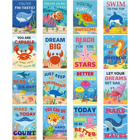 16 PCS Under The Sea Classroom Decorations, Under The Sea Ocean Bulletin Board Decoration Inspirational Ocean Animal Positive Poster for Summer Beach Theme Classroom Wall Decor Supplies