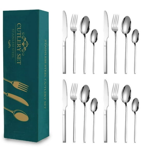 16 PCS Silverware Set Stainless Steel Flatware Set,Mirror Polished Cutlery Utensil Set,Durable Home Kitchen Eating Tableware Set, Fork Knife Spoon Set