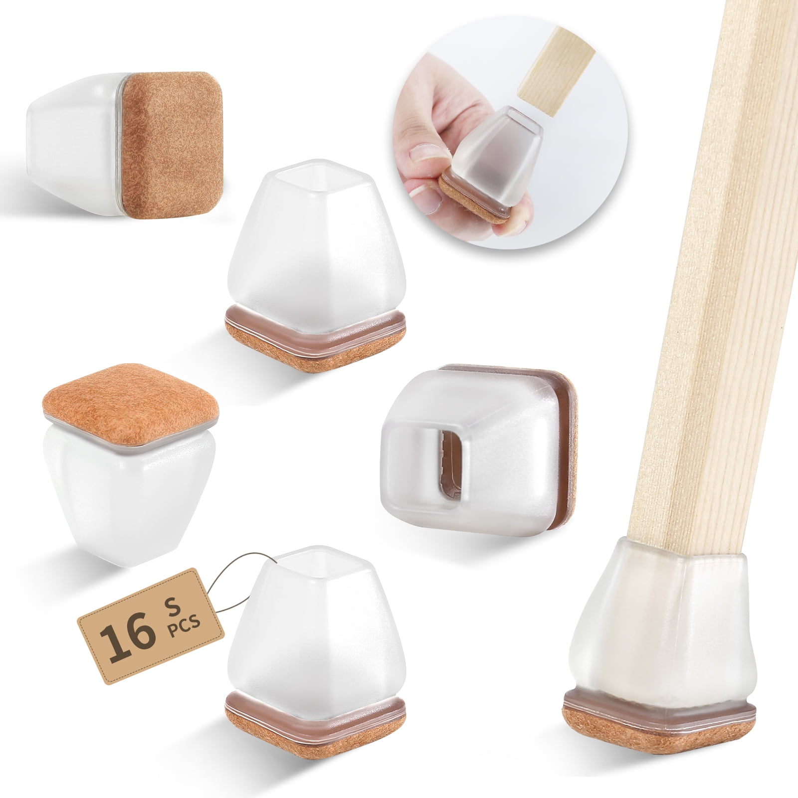 16 PCS Small Square Silicone Chair Leg Floor Protectors Felt Furniture Pads Bar Stool Leg Floor Protectors for Chairs Chair Leg Caps Covers Chair Sliders for Wood Floors Fit 0.5 0.8