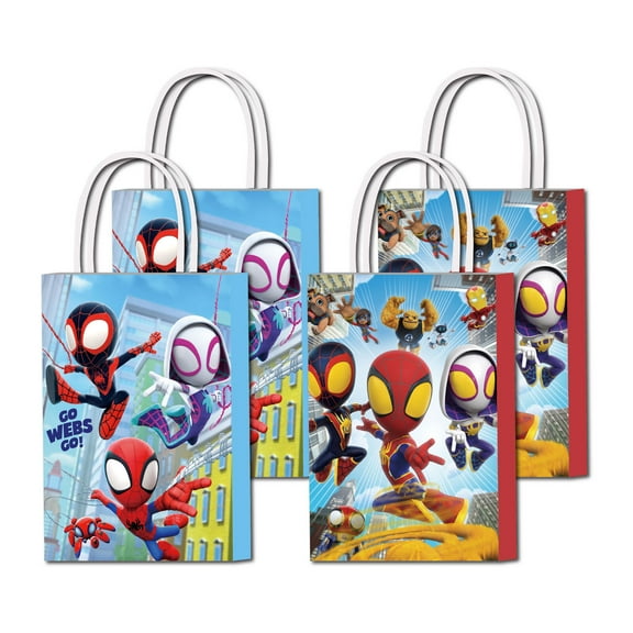 16 PCS For Spidey and His Amazing Friends Theme Party Favor Bags with Handles  2 Styles with Handles, Cute & Colorful Gift Bags for Candy, Treats, and Party Decorations