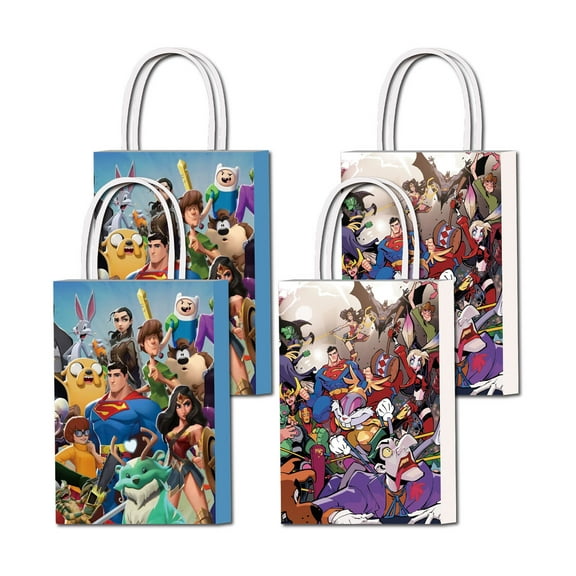 16 PCS Superman Multiverse Theme Anime Birthday Party Bags,Batman Birthday Party Decorations,With 2 Styles Wonder Woman Handles Candy Gift Bags for Powerpuff Girls Birthday Party
