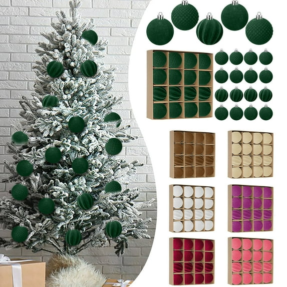 16 PCS Velvet Ornaments Balls Sets for Christmas Tree 2.36inch Flocked Christmas Balls Assortment for Xmas Tree Holiday Decor