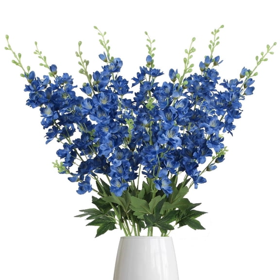 16 PCS White Delphinium Artificial Flowers,Long Stem Silk Larkspur Flowers 33.5'' Faux Delphinium Stems for Tall Vase Home Wedding Table Decor(White)