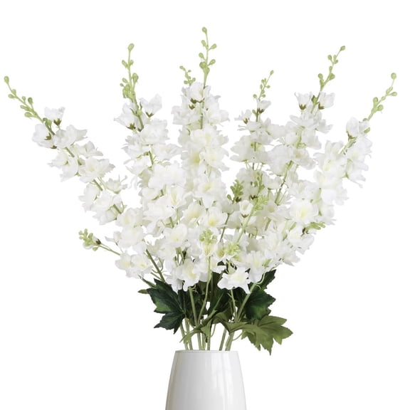 16 PCS White Delphinium Artificial Flowers,Long Stem Silk Larkspur Flowers 33.5'' Faux Delphinium Stems for Tall Vase Home Wedding Table Decor(White)