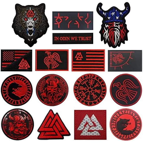 16 PCSViking Patches Vegvisir Aegishjalmur Valknut Patch Viking Wolf Raven Patch Helm of Awe Embroidered IR Infrared Reflective PVC Laser Cut Patches$$Art & Craft