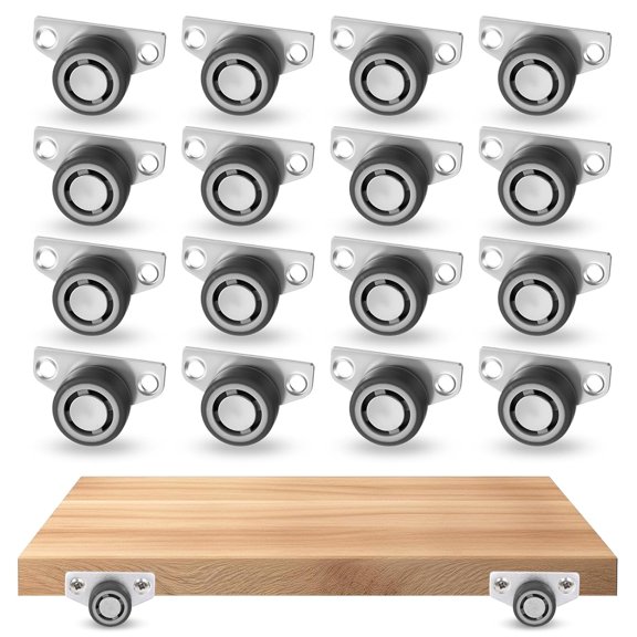16 Pack 1.15 Inch Mini Low Profile Casters, Side Mount Rigid Caster Wheels with Rubber Treads for Underbed Drawers, Trays, Cabinets, and DIY Projects, 35 Lbs Capacity Each, Gray