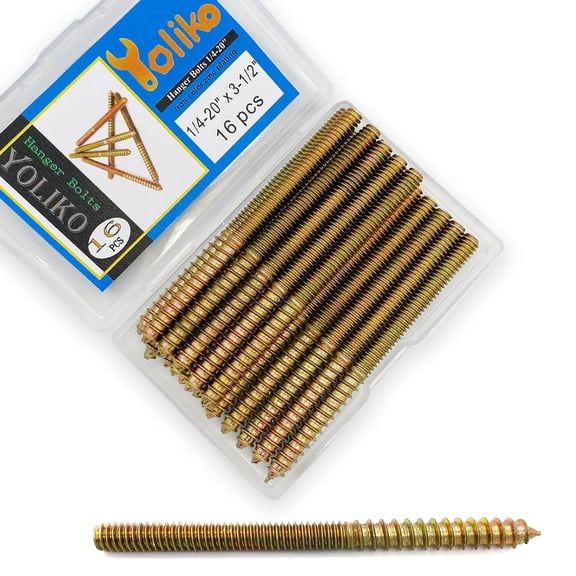 16 Pack 1/4-20 x 3-1/2 Inch Hanger Bolts 1/4-20" Double Headed Bolts 1/4 Wood Dowel Screws Self-Tapping Screw Hanger Bolts for Furniture Screws Double Screw Threaded Rods Bolt 88.9mm Length