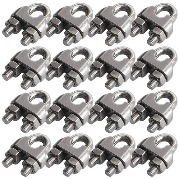 16 Pack 1/4 Inch M6 Wire Rope Cable Clip Clamp, 304 Stainless Steel, Wire Rope Clip, U Bolt Saddle Fastener.