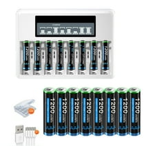 16 Pack 1.5 V AAA 1200mWh Lithium Battery with 8 Bay AA AAA Battery Charger, LCD Display Quick Independent Battery Charger for 1.5V AAA AA Li-ion Rechargeable Batteries with USB Cable