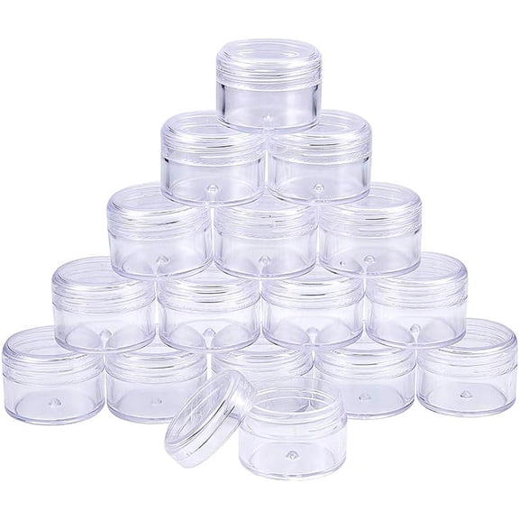16 Pack 1.7"x1.22" (25ml) Empty Clear Plastic Bead Storage Container jar with Rounded Screw-Top Lids for Beads Nail Art Glitter Make Up Cosmetics and