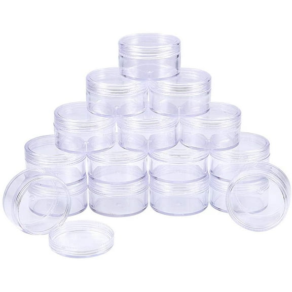 16 Pack 1.97"x1.1" (30ml) Empty Clear Plastic Bead Storage Container jar with Rounded Screw-Top Lids for Beads Nail Art Glitter Make Up Cosmetics and Travel Cream