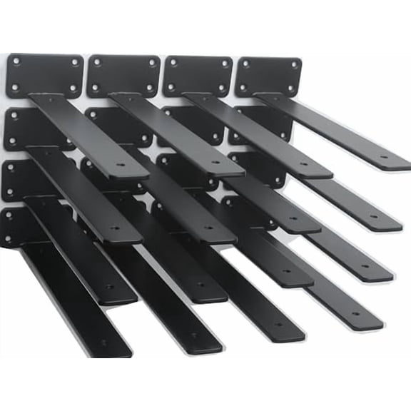 16 Pack - 10 inch Black Hidden L Shelf Bracket (1/5 Inch Thicked) Iron Floating Shelf Brackets Rustic Industrial Metal Brackets for Shelf Support