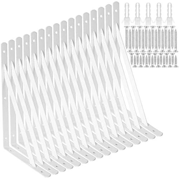 16 Pack 12 Inch Shelf Brackets Heavy Duty Right Angle Bracket Triangle Shelf Brackets Steel Floating Shelf Bracket Hanging Iron Shelving, White$$Tools & Hardware Other