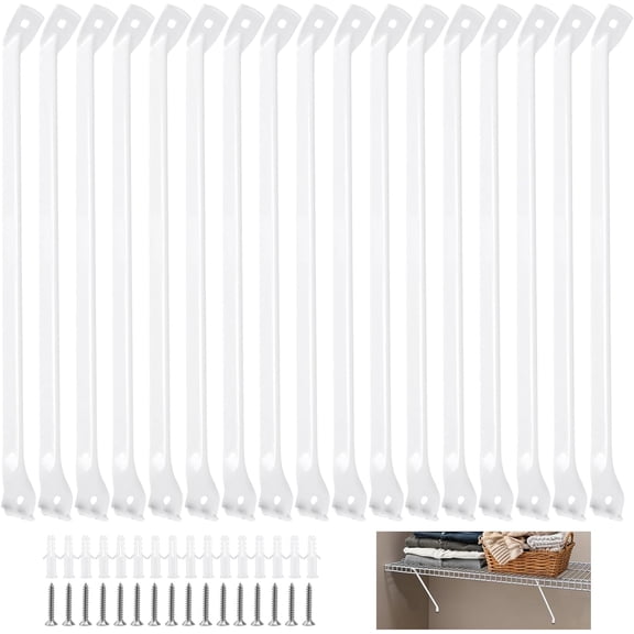 16 Pack 12 Inch Wire Shelf Bracket Set, Rack Support Bracket with Screws and Expansion Bolts, Wire Shelving Support Brackets for Wardrobe and Wall Bracket Installation, White