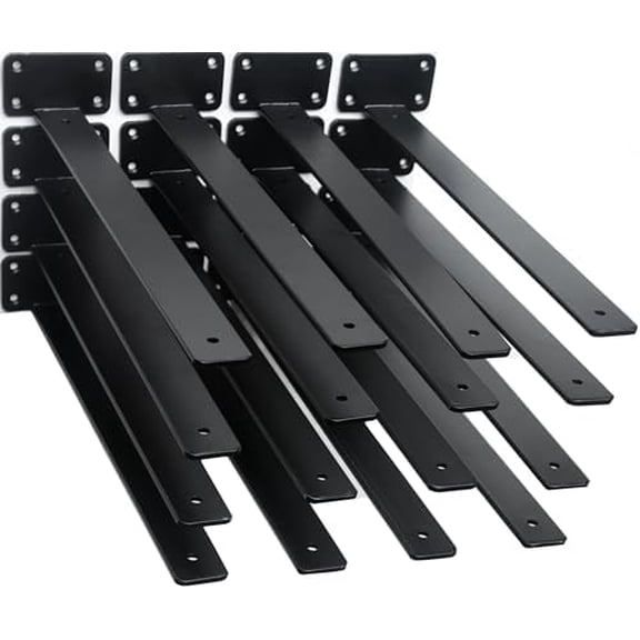 16 Pack - 16 inch Black Hidden L Shelf Bracket (1/5 Inch Thicked) Iron Floating Shelf Brackets Rustic Industrial Metal Brackets for Shelf Support