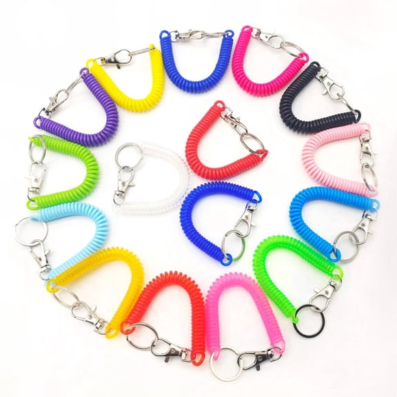 16 Pack 18 Colors Spiral Retractable Coil Keychains, Anti-Lost Stretchy Key Ring Holders with Lobster Clasp and Clip for Wrist, Wallet and Cellphone