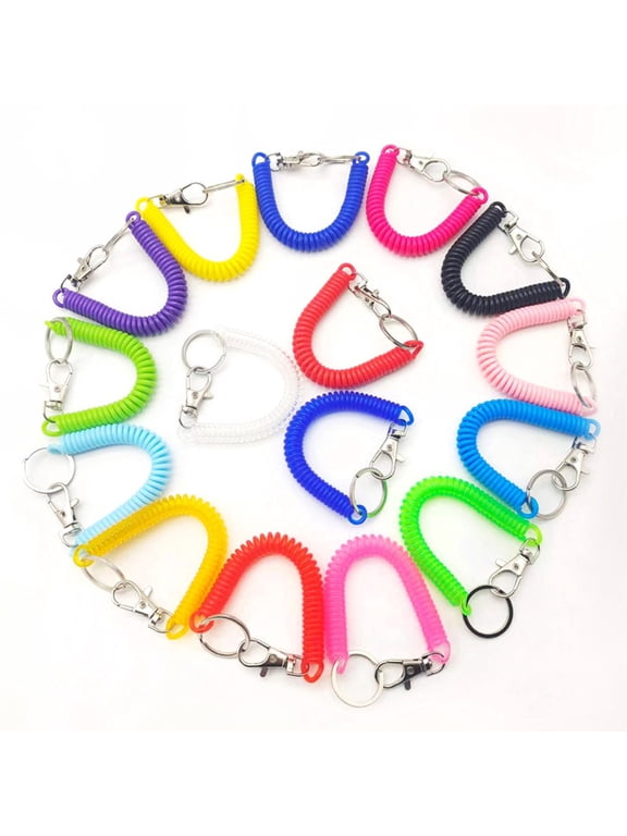 16 Pack 18 Colors Spiral Retractable Coil Keychains, Anti-Lost Stretchy Key Ring Holders with Lobster Clasp and Clip for Wrist, Wallet and Cellphone