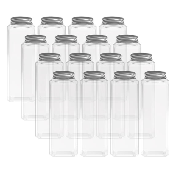 16 Pack 20 Ounce Clear PET Plastic Rectangular Beverage Bottles With Lids