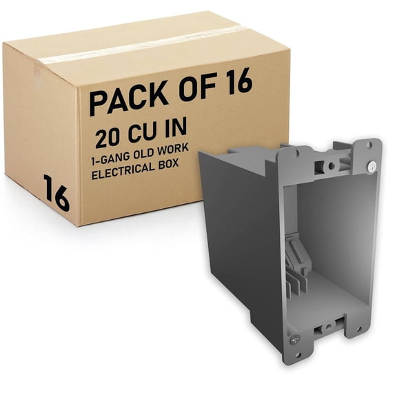 16-Pack 20 cu in Deep Old Work Electrical Box, 1-Gang Non-Metallic PVC Outlet Box for Drywall, Remodel Box with NM Cable Clamps, Grey