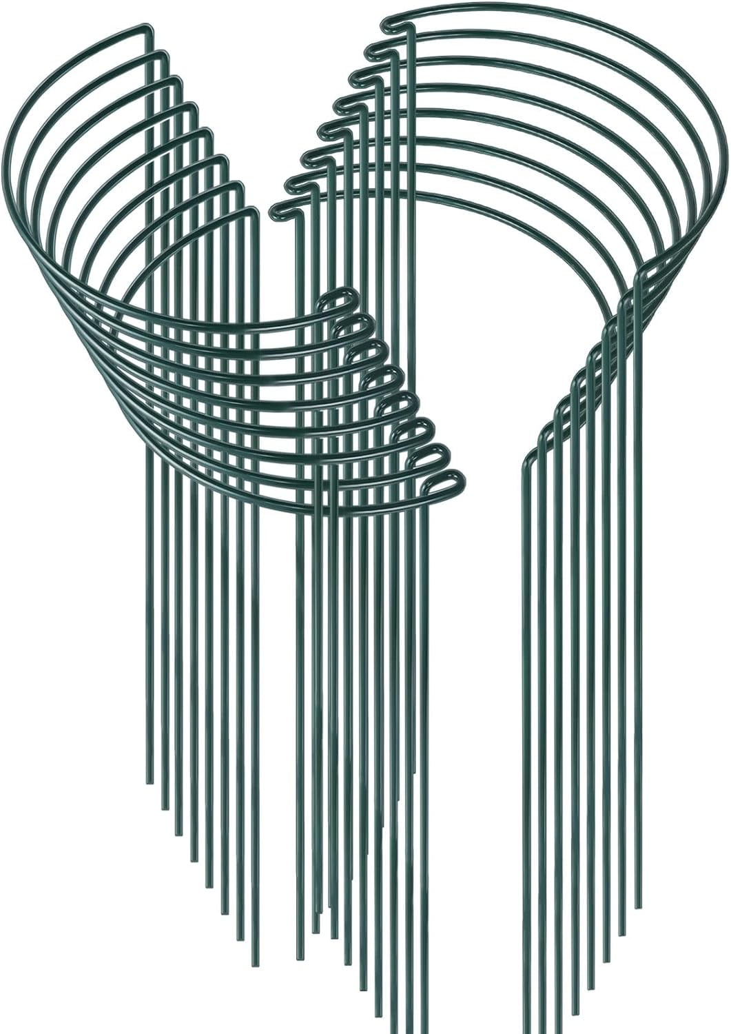 16 Pack 24 Inch Plant Support Stakes, 10" Wide x 24" High Half Round Metal Garden Plant Stake Peony Support Cage, Green Plant Support Ring Border for Tomato,Hydrangea,Flower Indoor Outdoor