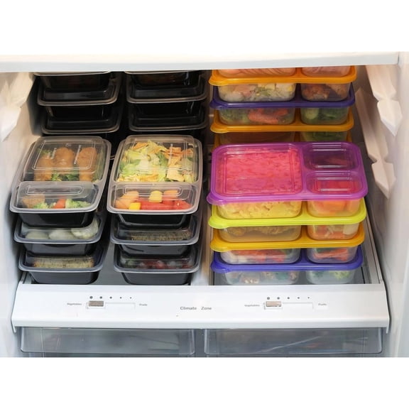 16 Pack 3-Compartment Bento Lunch Containers 36oz Heavy Duty Meal Prep Boxes 4 Colors
