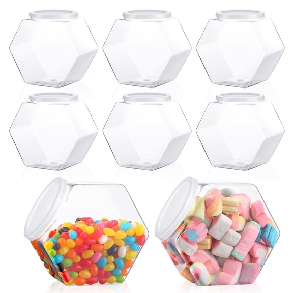 16 Pack 30oz Hexagon Plastic Food Storage Jars with Lids, Countertop Display and Organization