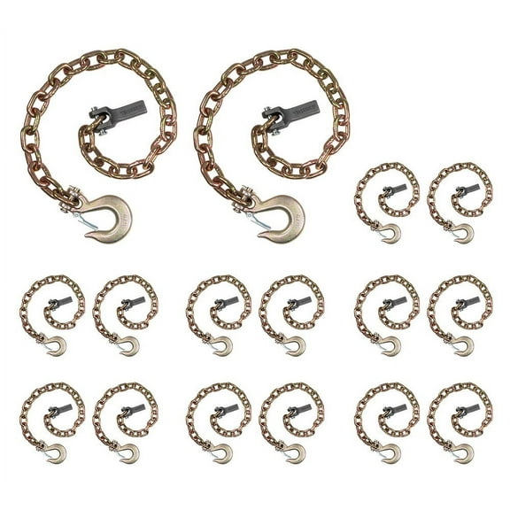 (16 Pack) 36 inch Grade 70 Trailer Safety Chain with 3/8" Clevis Snap Hook & Chain Retainer - 25000 lbs Breaking Strength - Transport 3/8 Safety Chains with Clevis Hook for Towing