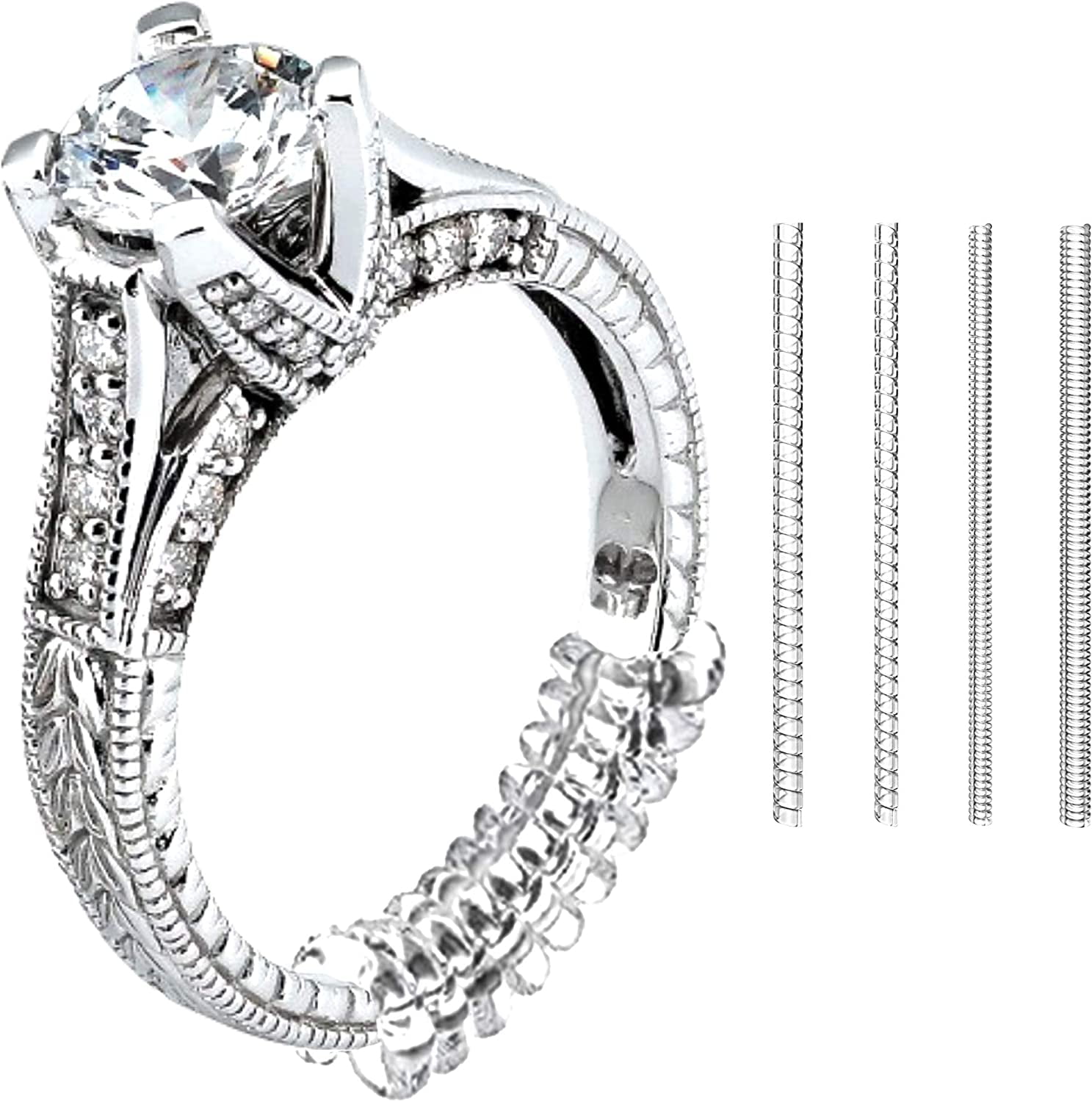 GUUYOO 16 Pack 4 Sizes Transparent Ring Guards Fitter, Invisible Ring Size Adjuster for Loose Rings, Resizer, Jewelry Tightener Spacer Reducer Stopper for Men and Women Fit Any Rings