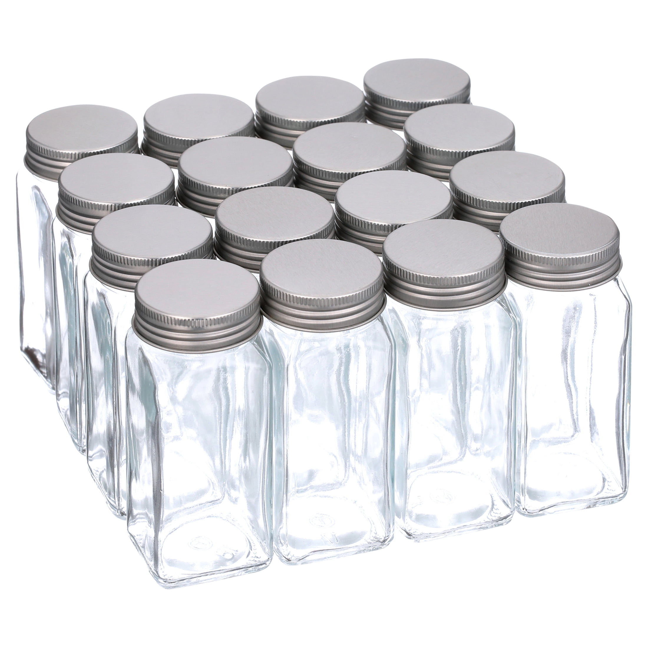 16 Pack 4 oz Glass Spice & Salts Jars Bottles, Clear Square Glass Seasoning Jars with Aluminum Silver Metal Caps and Pour/Sift Shaker LID. 1 Pen,40