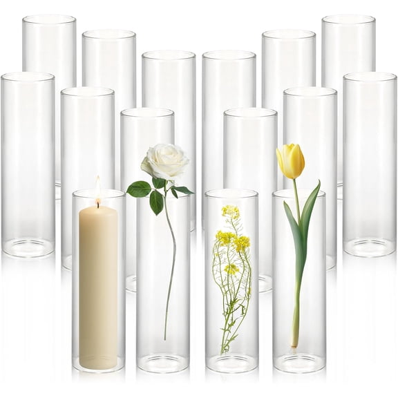 16 Pack 5.9" Tall x 1.8" Diameter Clear Glass Cylinder Vases - Multi-Use Flower Vase, Hurricane & Floating Candle Holders for Wedding Centerpieces, Home Decor, Table Displays