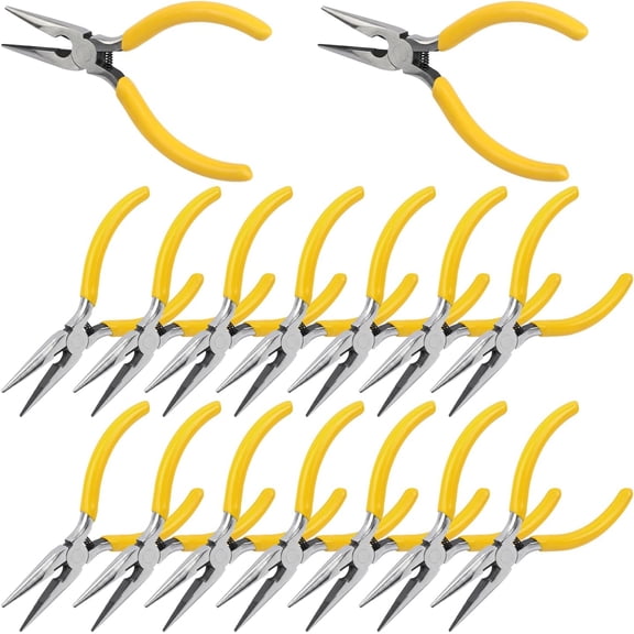 16 Pack 5 inch Mini Needle Nose Pliers Precision Small Long Nose Pliers with Side Cutter for Jewelry Making, Electronics, and Crafts