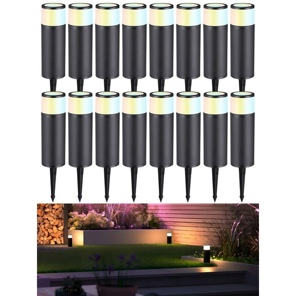 16 Pack 5CCT LED Landscape Lighting, 2700K/3000K/3500K/4000K/5000K Selectable, 4W Low Voltage Pathway Light